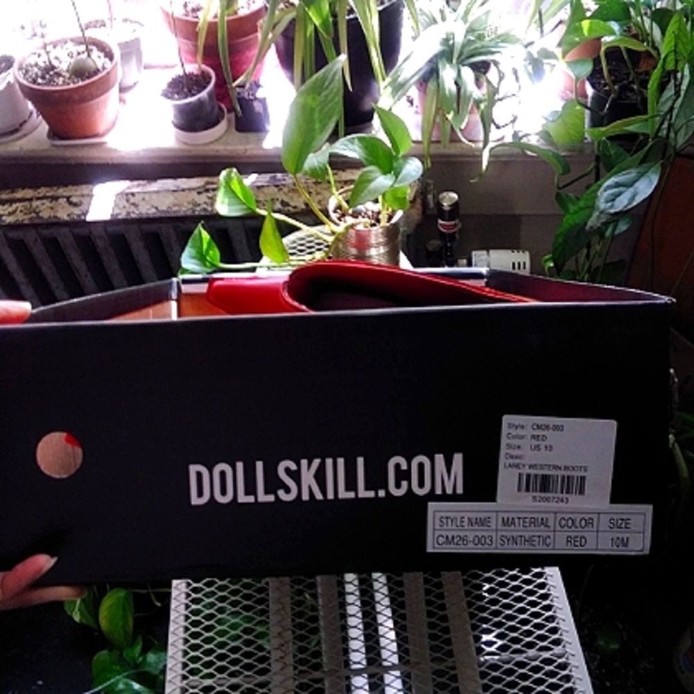 Dolls Kill Red Pointed-Toe Mid-Calf Heeled Boots - Picture 5 of 16